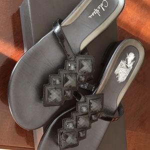 Cole Haan sandals 9B. Black with dark gray jewels.